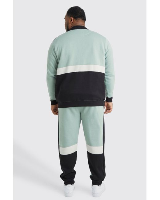BoohooMAN Green Plus Man Panel Funnel Neck Sweater Tracksuit for men