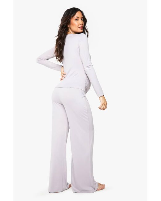 Boohoo Gray Maternity Button Down Nursing Lounge Set