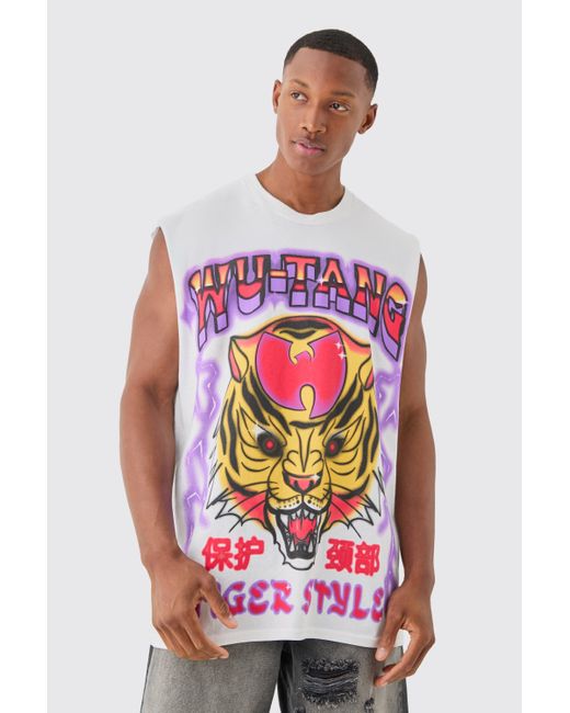 BoohooMAN Red Oversized Large Scale Wu Tang License Tank for men