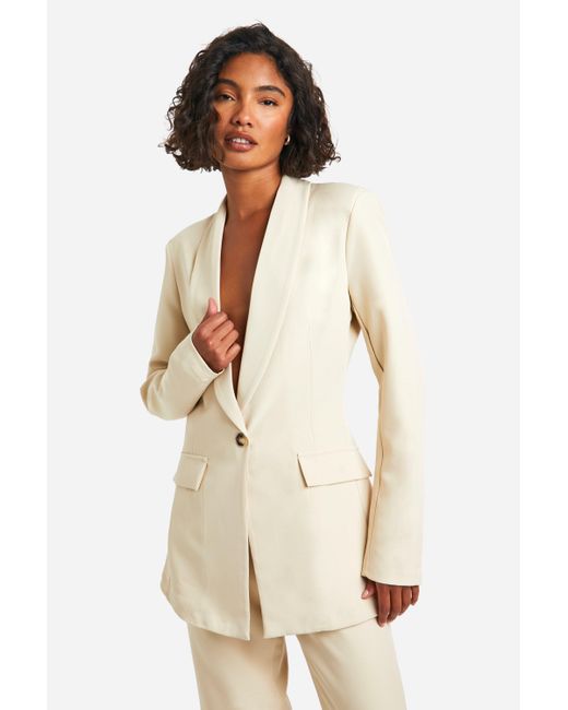 Boohoo Natural Tall Woven Tailored Fitted Blazer