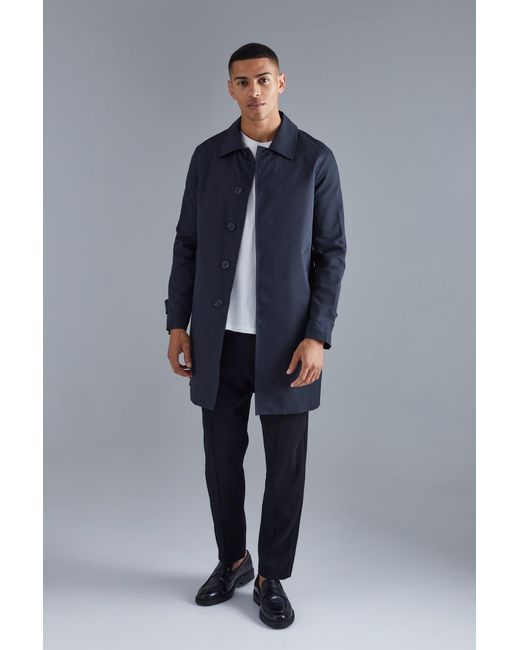 BoohooMAN Blue Single Breasted Poly Twill Mac Jacket for men