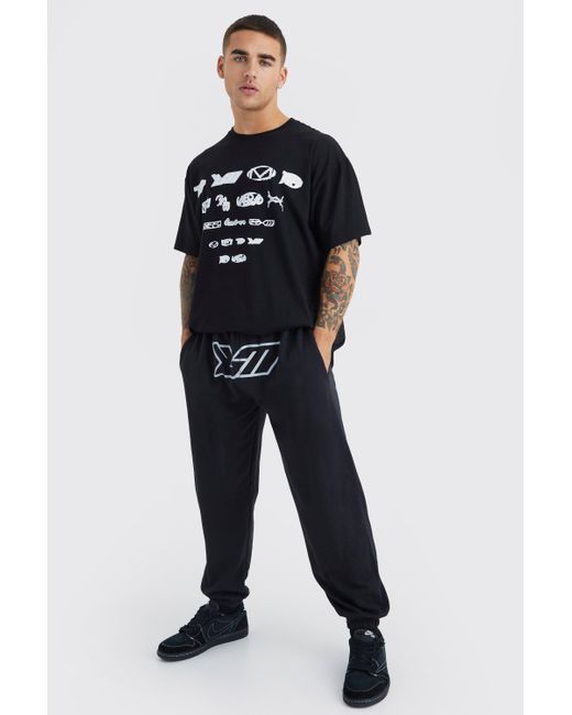 BoohooMAN Blue Oversized Bm Crotch Print T-shirt & Sweatpants Set for men