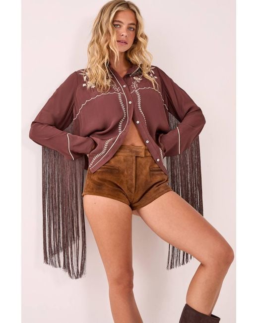 Nasty Gal Western Embroidered Fringe Shirt