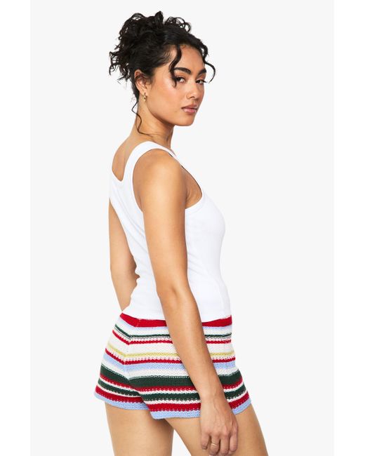 Boohoo White Rib Square Neck Button Embelishment Tank Top