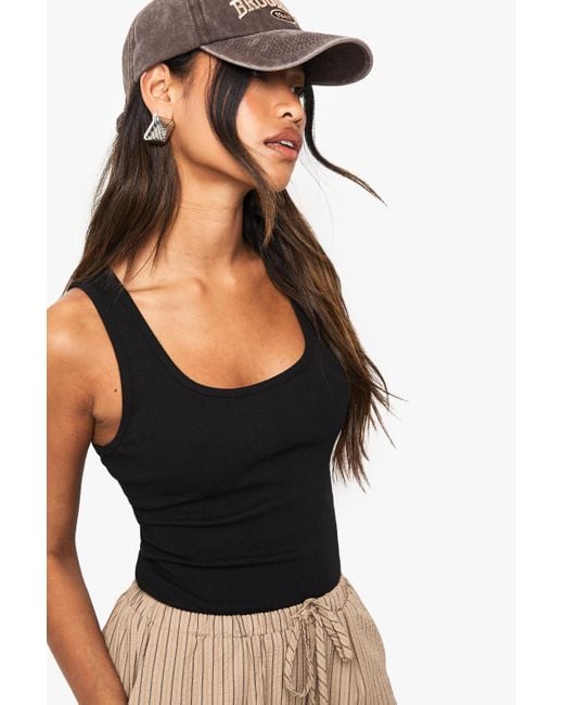 Boohoo Black Basics Rib Scoop Neck Racer Back Vest Top