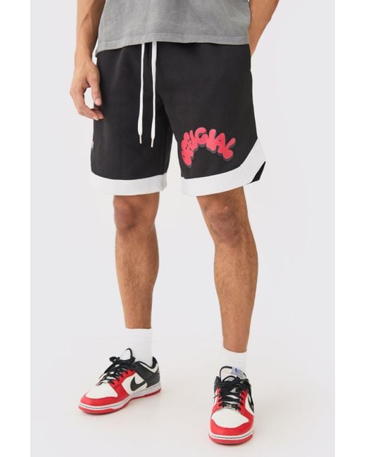 BoohooMAN Black Official Shoe Lace Basketball Shorts for men