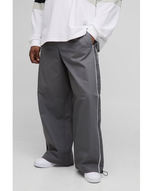 BoohooMAN Gray Plus Washed Ripstop Side Stripe Parachute Pants for men