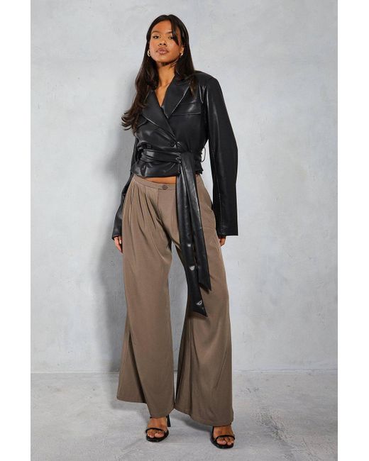 MissPap Gray Leather Look Cropped Trench Coat