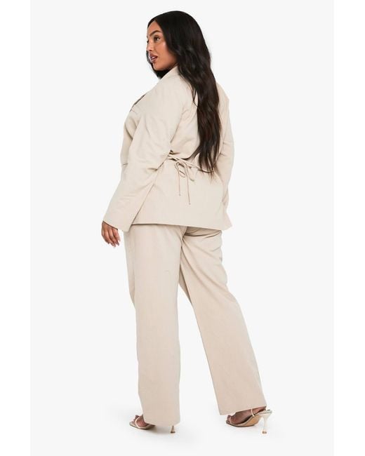 Boohoo Natural Plus Linen Elasticated Back Tailored Trouser