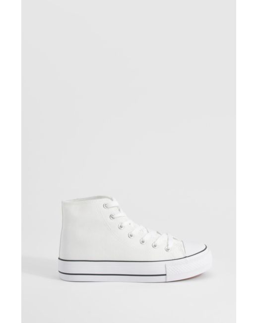 Boohoo White Platform High Top Lace Up Sneakers