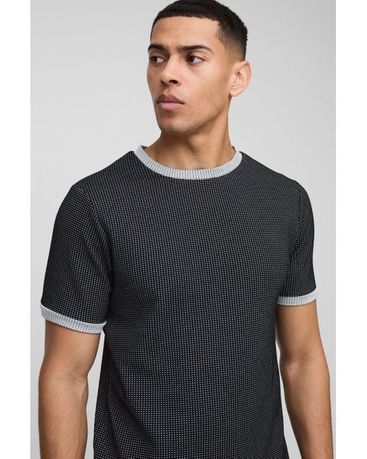 Camiseta Ajustada De Tela Gofre Con Ribetes En Los Filos Boohoo de color Gray