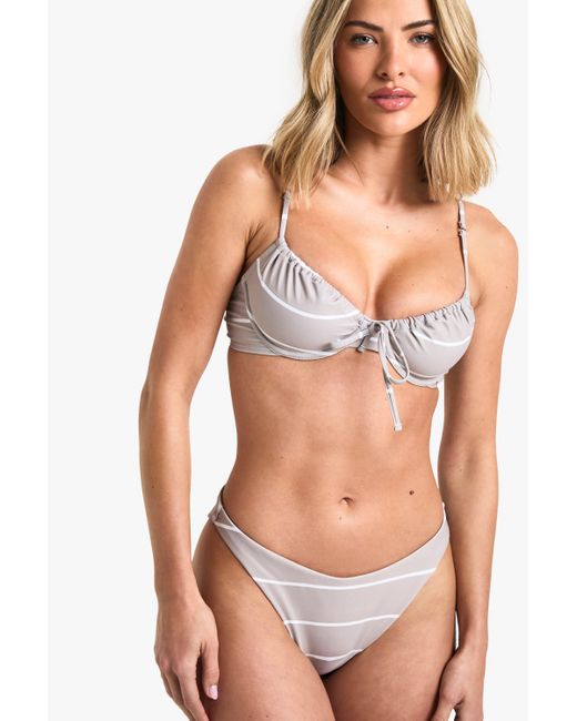 Boohoo Black Swimwear Essentials Stripe Underwire Bikini Top