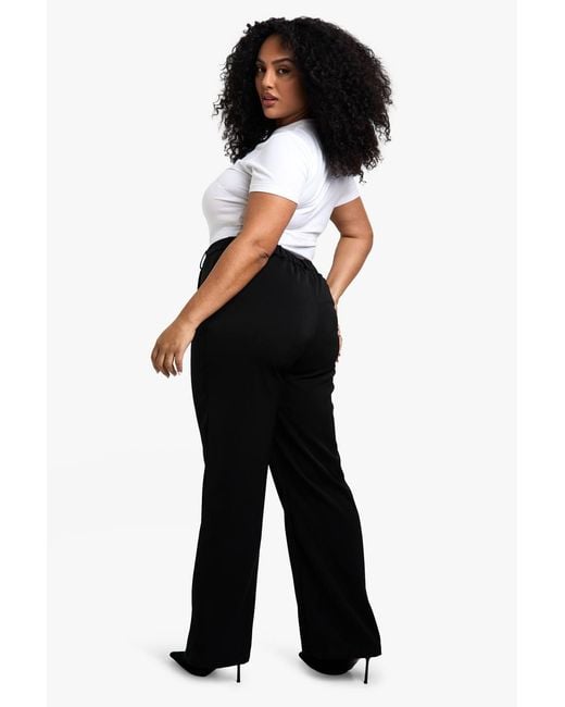 Boohoo Black Plus Pintuck Front Elasticated Back Trouser