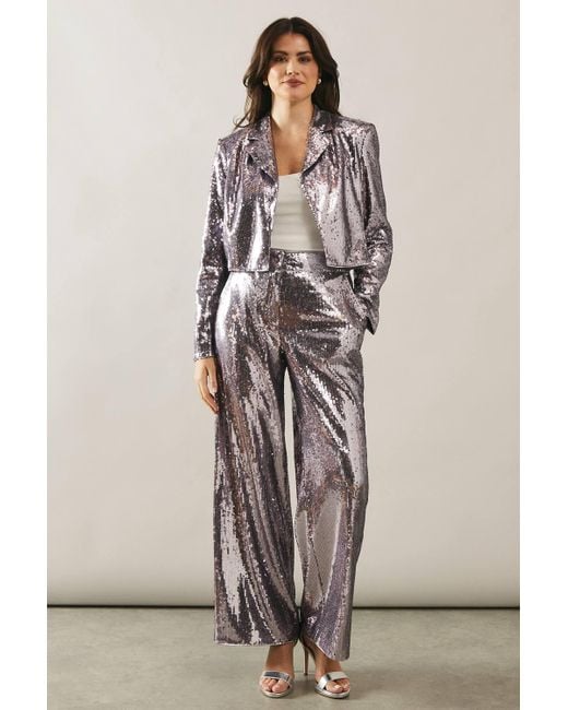 Wallis Gray Sequin Crop Blazer