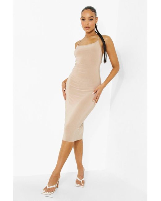 beige bodycon midi dress