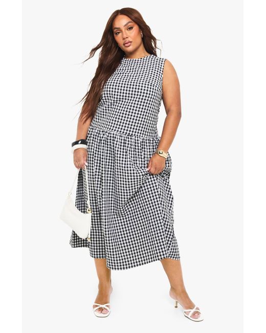Boohoo Black Plus Gingham Drop Waist Smock Midaxi Dress