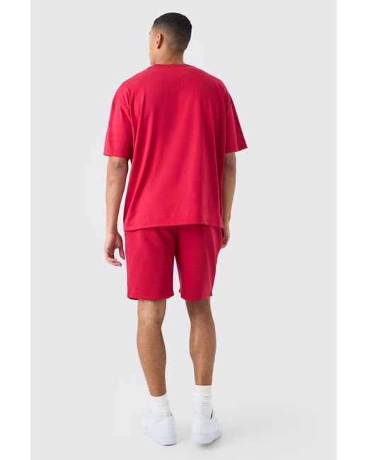 BoohooMAN Red Oversized Applique T-shirt & Short Set for men