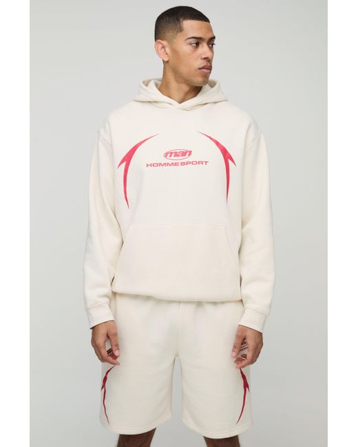 BoohooMAN Men's Natural Oversized Hooded Short Tracksuit