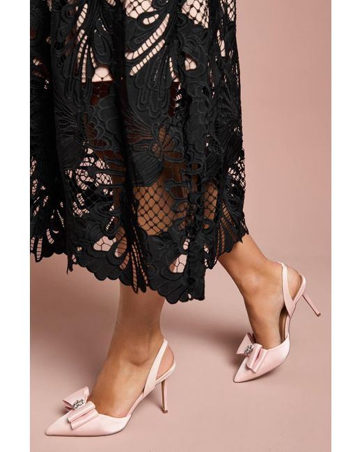 Coast Black Collette Satin Embellished Bow Detail High Heel Slingback Court Shoes