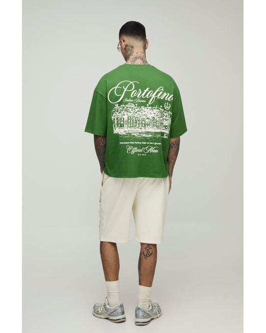 BoohooMAN Tall kastiges Oversize T-Shirt mit Official Man Print & lockere Shorts in Green für Herren
