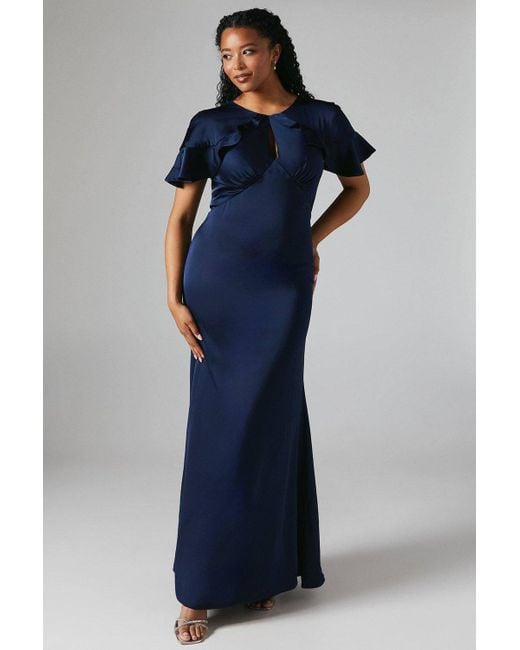 Coast Cape Shoulder Keyhole Detail Satin Bridesmaid Maxi Dress in Blue | Lyst Coast Cape Shoulder Keyhole Detail Satin Bridesmaid Maxi Dress in Blue | Lyst
