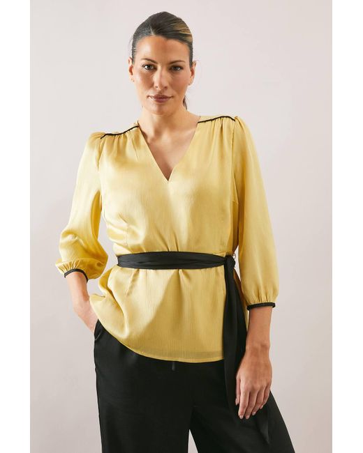 Wallis Yellow Satin Belted Blouse