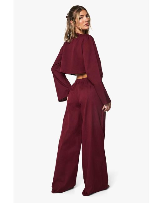 Boohoo Red Wooden Beaded Linen Beach Co Ord