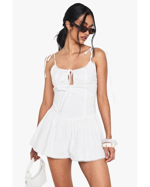 Boohoo White Broidery Flippy Romper