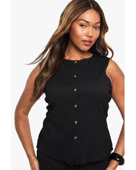 Boohoo Black Plus Button Down Crinkle Waistcoat