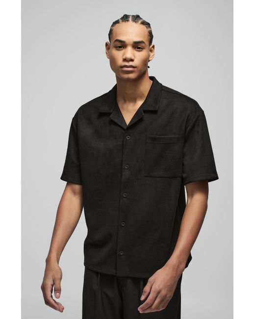 BoohooMAN Oversize Hemd aus Wildleder-Imitat in Black für Herren