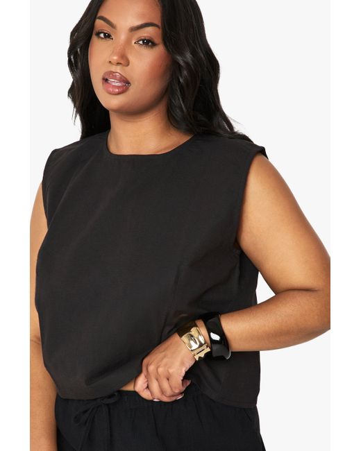 Plus Linen Linen Boxy Crop Boohoo de color Black