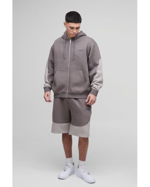 Chándal Oversize Man De Pantalón Corto Con Colores En Bloque Boohoo de color Gray