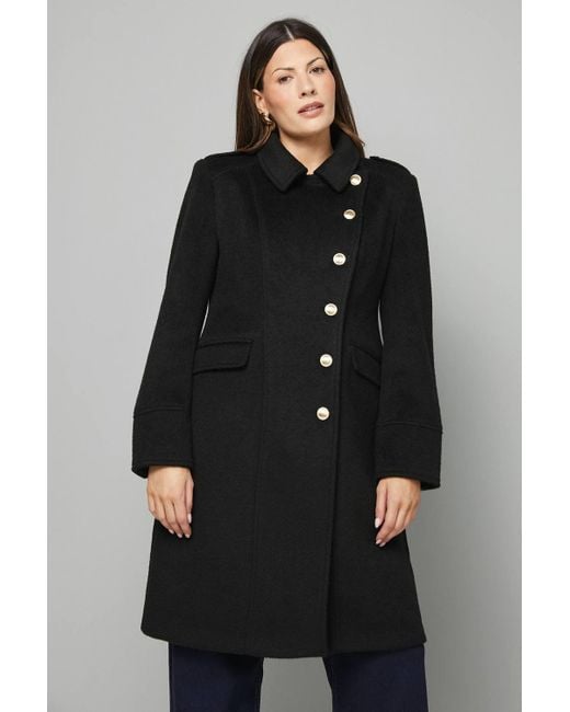 Wallis Women's Black Button Down Military Coat