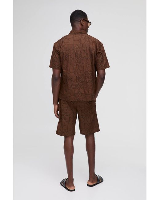 Boohoo Brown Oversized Collared Shirt & Relaxed Short Set