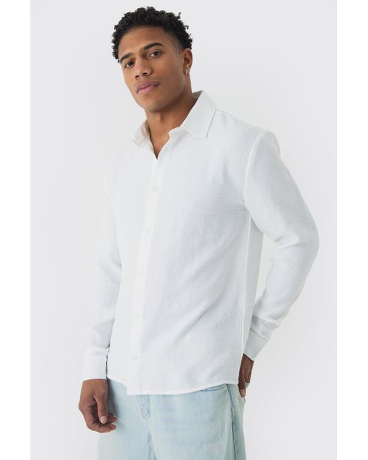 Boohoo Relaxed Linen Longline Shirt in White Lyst