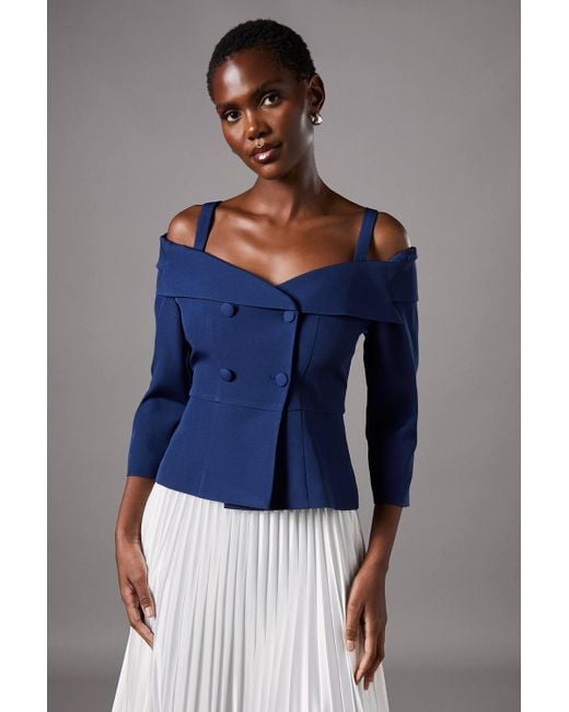 Coast 3/4 Sleeve Off Shoulder Peplum Jacket in Blue | Lyst