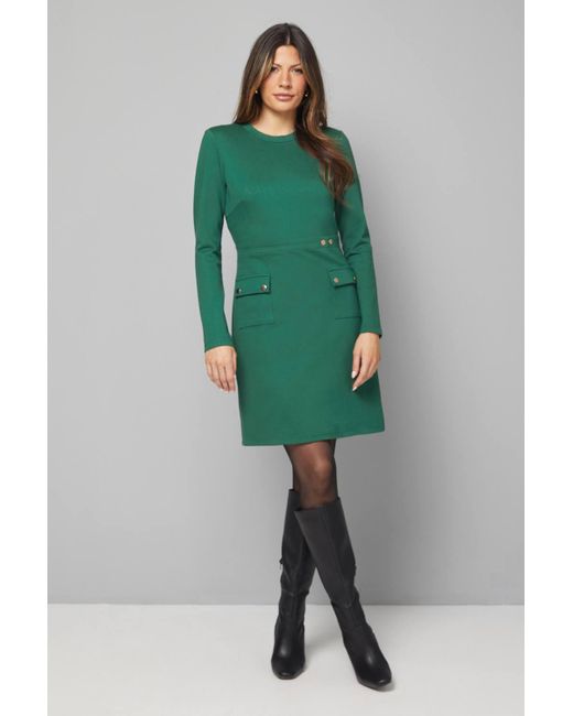 Wallis Women's Green Viscose Ponte Belted Midi Dress