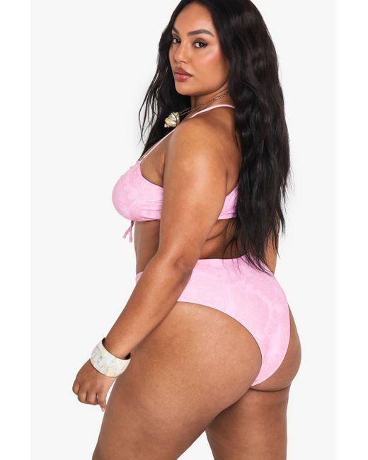 Boohoo Pink Plus Paisley Bikini Top & High Waist
