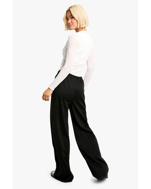 Boohoo Black Ponte Wrap Cross Over Wide Leg Trouser