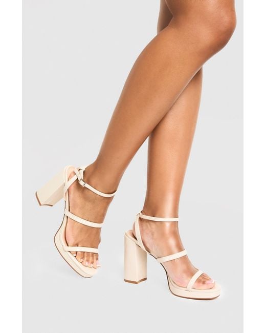 Boohoo Natural Patent Triple Strap Platform Heels