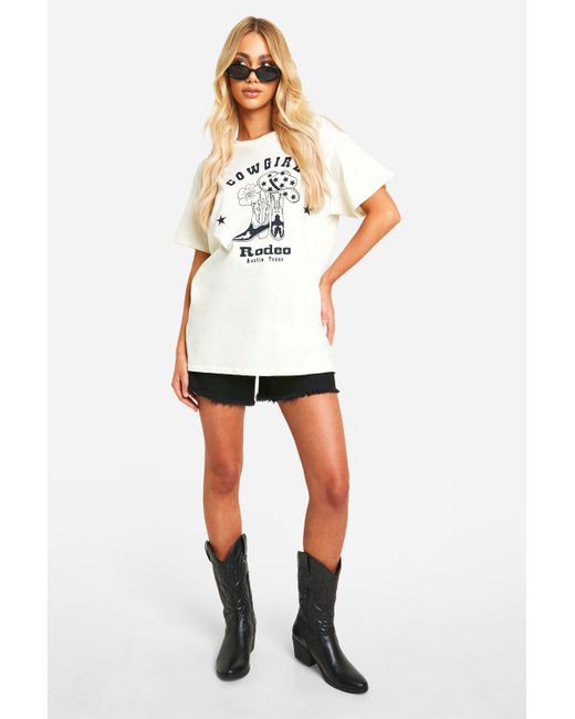 Cowgirl Rodeo Slogan Oversized T -Shirt Boohoo de color White
