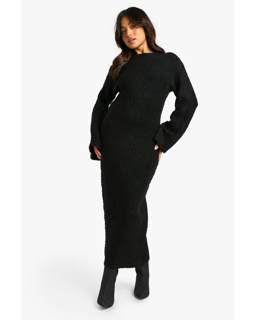 Boohoo Women's Black Petite Borg Flare Sleeve Knitted Maxi Dress -  hulwithkids.com