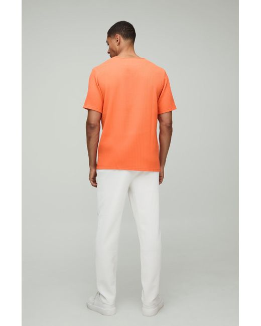 BoohooMAN Orange Regular Fit Pleated T-Shirt for men