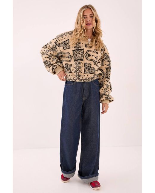 Nasty Gal Blue Argyle Half Zip Fleece