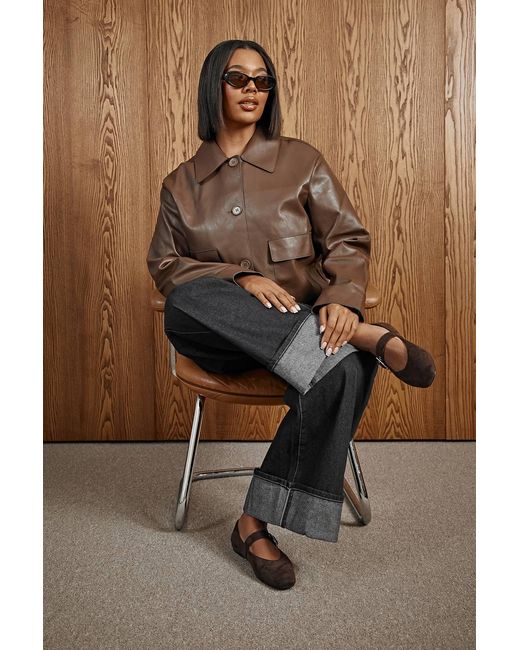 Boohoo Brown Plus Collared Button Down Jacket