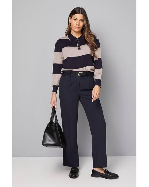 Wallis Blue Collared Polo Striped Sweater