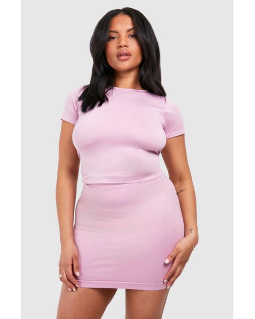 Plus Supersoft Premium Seamless Mini Skirt Boohoo de color Pink