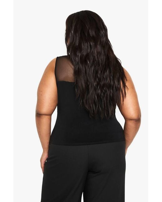 Boohoo Black Plus Mesh Insert Cowl Neck Top