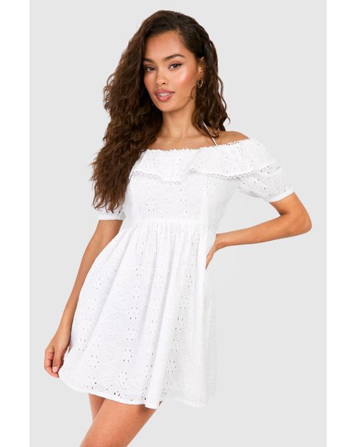Boohoo White Broderie A-line Mini Dress