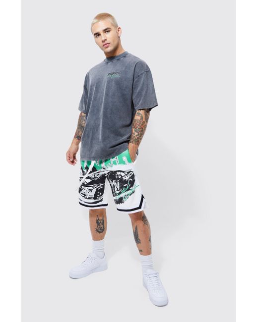 BoohooMAN Oversized Homme Acid Wash Basketball Short Set in Blue for Men Lyst